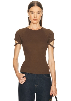 Helmut Lang Raglan Crop Crew Tee in Bistre - Chocolate. Size L (also in XS, S, M).