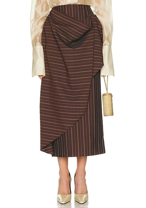 Helsa Stripe Twill Blanket Skirt in Dark Brown Stripe - Brown. Size L (also in XXS, XS, S, M).