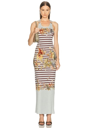 Jean Paul Gaultier Cotton Ribbed Printed Marini?re Grape Long Dress in Light Blue & Multicolor - Baby Blue. Size L (also in M, S, XS).