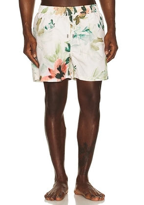 SIMKHAI Lowell Swim Shorts in Ivory Watercolor Floral - Ivory. Size M (also in S, L, XL/1X, XXL/2X).