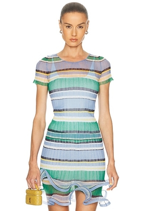 SIMKHAI Knox Plisse Top in Periwinkle Stripe - Baby Blue,Green. Size M (also in S, XS).