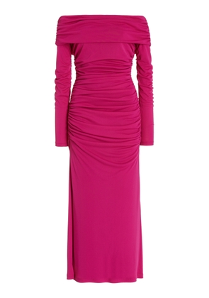 Carolina Herrera Ruched Off-The-Shoulder Jersey Midi Dress - Moda Operandi