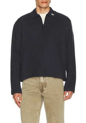 Honor The Gift Wavy Knit Long Sleeve Polo in Navy - Navy. Size L (also in S, XL/1X, XXL/2X).