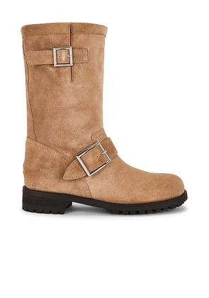 Jimmy Choo Biker Velvet Suede Mid Boot in Toffee - Brown. Size 36.5 (also in 37.5, 38.5, 41).