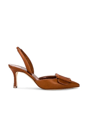 Manolo Blahnik Maysli 70 Nappa Slingback in Medium Brown - Brown. Size 35.5 (also in 36, 37, 37.5, 38.5, 40, 35).