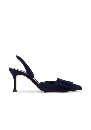 Manolo Blahnik Maysli 70 Suede Slingback In Navy in Navy - Black. Size 38 (also in 36, 35).