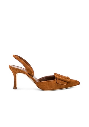 Manolo Blahnik Maysli 70 Suede Slingback Pump In Medium Brown in Medium Brown - Brown. Size 36 (also in 35, 36.5, 37, 40).