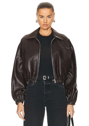 NOUR HAMMOUR Luna Cropped Leather Bomber Jacket in Dark Chocolate - Brown. Size 44 (also in ).