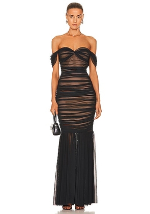 Norma Kamali Walter Fishtail Gown in Black Mesh - Black. Size XS (also in M, XL).