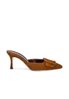 Manolo Blahnik Suede Maysale 70 Mule in Medium Brown - Brown. Size 35.5 (also in 36.5, 37, 37.5, 38, 39, 35).