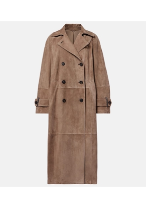Brunello Cucinelli Double-breasted paneled suede coat