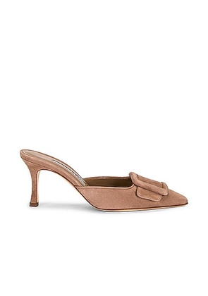 Manolo Blahnik Maysale 70 Suede Mule in Dark Nude - Nude. Size 35.5 (also in 36, 36.5, 37, 41).
