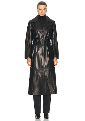 NOUR HAMMOUR Tamara Belted Leather Trench Coat in Black - Black. Size 42 (also in ).