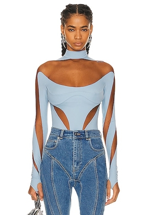 Mugler Illusion Cut Bodysuit in Light Blue & Nude 02 - Baby Blue. Size 36 (also in 34, 38, 40, 42).