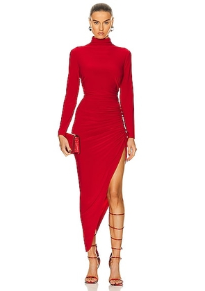 Norma Kamali Long Sleeve Turtleneck Side Drape Gown in Tiger Red - Red. Size M (also in XS, S, L, XL).