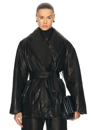 NOUR HAMMOUR Cora Leather Puffer Jacket in Black - Black. Size 40 (also in 42).