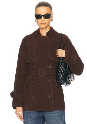 L'Academie by Marianna Elae Suede Jacket in Chocolate Brown - Chocolate. Size L (also in XXS, XS, S, M, XL).