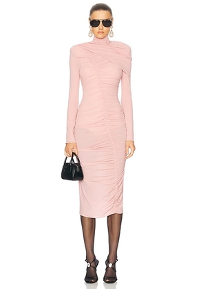 Magda Butrym Draped High Neck Midi Dress in Pink - Pink. Size 34 (also in 40).