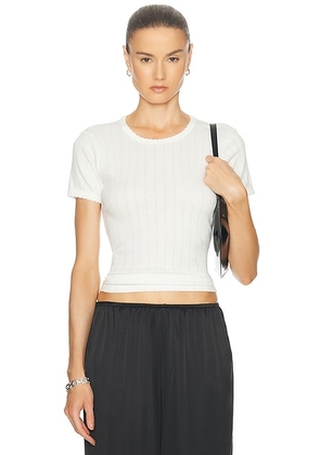 LESET Pointelle Slim Fit Tee in White - White. Size L (also in S, XL, XS).