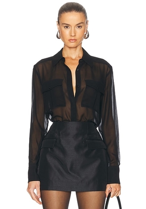 NICHOLAS Chloe Sheer Double Pocket Long Sleeve Shirt in Black - Black. Size 0 (also in 2, 4, 6, 8, 10).