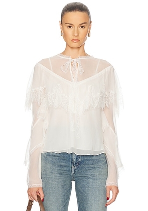LoveShackFancy Afton Blouse in Ivory - Ivory. Size S (also in XS, L).