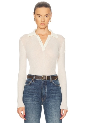 Moncler Long Sleeve Sheer Polo Top in White - White. Size M (also in L).
