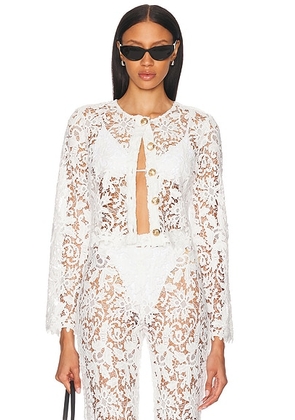 La Porte Coco Lace Button Shirt in White Lace - White. Size M (also in L, S, XS).