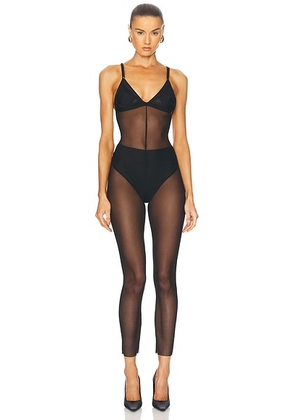 Norma Kamali Low Back Fara Slip Catsuit in Black Mesh - Black. Size M (also in XS, S, L, XL).