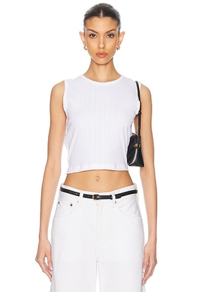 LESET Pointelle Sleeveless Crewneck Top in White - White. Size M (also in XS, S, L, XL).
