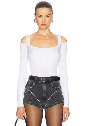 Mugler Long Sleeve Bodysuit in Off White - Cream. Size L (also in ).
