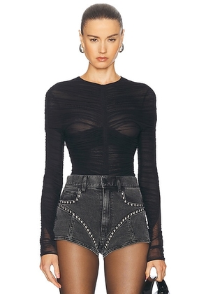 Mugler Mesh Long Sleeve Bodysuit in Black - Black. Size 36 (also in 34).