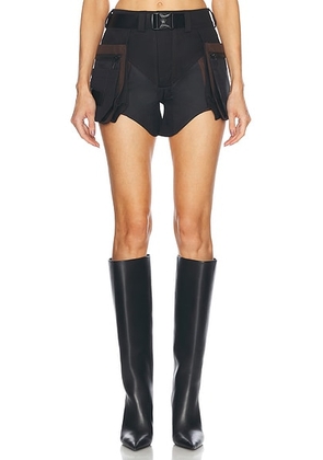Mugler Cargo Mini Short in Black & Dark Chocolate - Black. Size L (also in S).