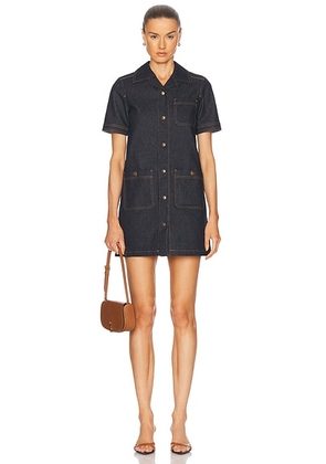 Moncler Button Up Mini Dress in Blue Navy Denim - Blue. Size 40 (also in 38, 44).