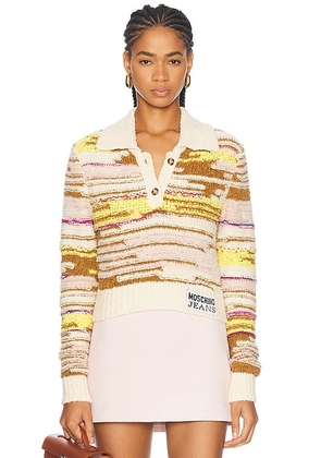 Moschino Jeans Hiking Long Sleeve Top in Multi White - Cream,Yellow. Size M (also in XS, L).