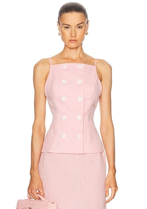 MATTHEW BRUCH Double Breasted Tank Top in Pink Linen - Pink. Size 8 (also in 6).