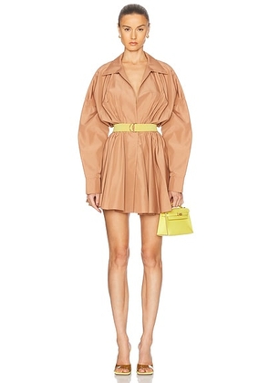 Norma Kamali Super Oversized Boyfriend Shirt Flared Mini Dress in Cappuccino - Brown. Size S (also in XS, M).