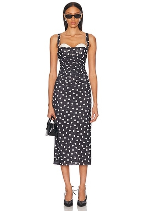 LPA Carla Midi Dress in Black And Cream Dot - Black. Size M (also in L, S, XL, XS, XXS).