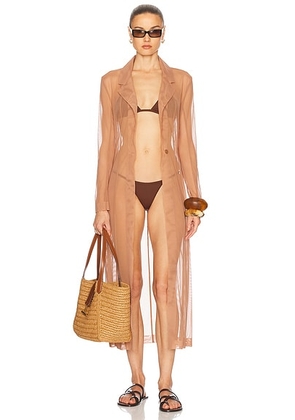 Norma Kamali Classic Single Breasted Midcalf Coat in Cappuccino - Brown. Size S (also in M).