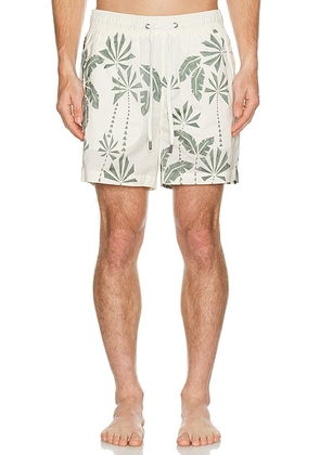 Onia Charles 5 Swim Trunk in Olive Multi - White. Size XL/1X (also in S).