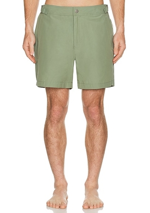 Onia Calder Buckle 5 Swim Trunk in Seaspray - Sage. Size 32 (also in 31).