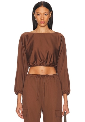 LESET Yoko Long Sleeve Blouson Top in Chocolate - Chocolate. Size XS (also in L).
