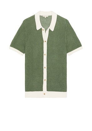 Onia Linen Short Sleeve Button Up Knit Shirt in Seaspray & White - Green. Size M (also in ).