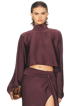 Lapointe Lightweight Satin Caftan Top in Mulberry - Burgundy. Size S (also in M).