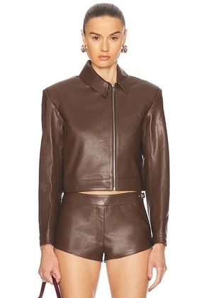 Mimchik Off Center Moto Jacket in Chocolate - Brown. Size 2 (also in 0, 4, 6).