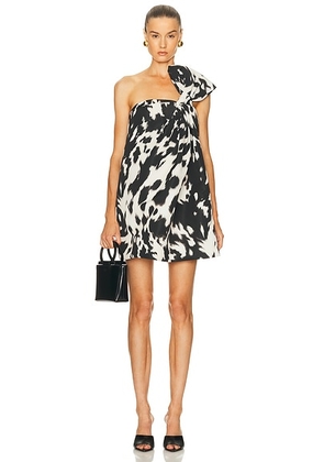 Oscar de la Renta One Shoulder Mini Dress in Ecru & Black - Black,White. Size 2 (also in 0).