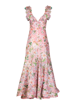La Fuori Pink Lily Blossom Linen-Silk Dress - Moda Operandi
