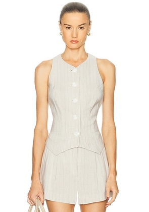 MATTHEW BRUCH Linen Vest in Oatmeal Striped - Cream. Size 4 (also in 2, 6).