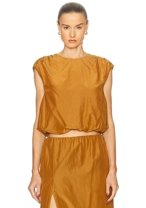 Loulou de Saison Cosma Gathered Sleeveless Top in Ocher - Burnt Orange. Size M (also in XS, L).
