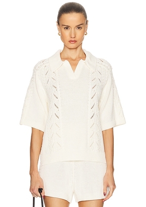 Loulou de Saison Kina Polo Sweater in Ivory - Ivory. Size M (also in XS, S, L).