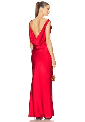 Norma Kamali Sleeveless Low Back Drape Gown in Tiger Red - Red. Size M (also in XS, S, L, XL).